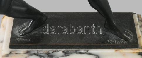 George Schrimpf (1869-1918): Art deco súlylökő figura, Patinázott bronz, jelzett, hibátlan, m: 29 cm...