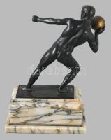 George Schrimpf (1869-1918): Art deco súlylökő figura, Patinázott bronz, jelzett, hibátlan, m: 29 cm...