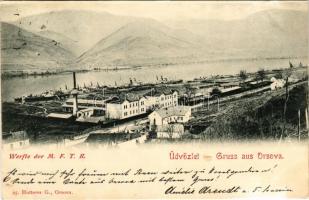 1898 Orsova, Werfte der MFTR / MFTR (Magyar Királyi Folyam- és Tengerhajózási RT) hajógyára. Huttere...