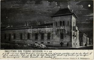 1899 Turnu Severin, Szörényvár; Un edificiu din Bulevardul Carol / street view at night in moonlight...