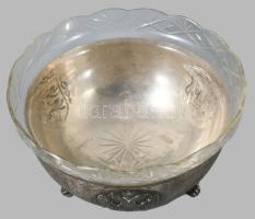cca 1955 George Stephanides ciprusi ezüst (Ag) kínáló, üvegbetéttel, oldalán címeres díszítménnyel. ...