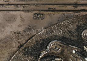 cca 1955 George Stephanides ciprusi ezüst (Ag) kínáló, üvegbetéttel, oldalán címeres díszítménnyel. ...