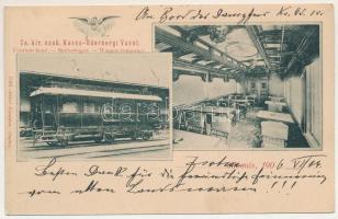 1906 Zsolna, Sillein, Zilina; Cs. kir. szab. Kassa-Oderbergi Vasút (KsOD) éttermes kocsija, vonat be...