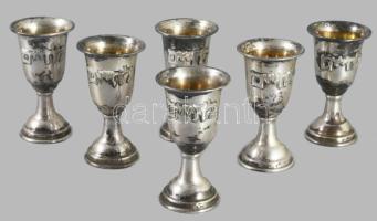 6 darabos ezüst (Ag) kiddus pohár készlet. Jelzett, 800-as ezüst, m: 7 cm, 95g /// Set of 6 silver (...