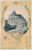 1908 Kassa, Kosice; Nemzeti Színház. Nyulászi Béla kiadása, szecessziós-virágos keret / theatre. Art...