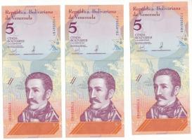 Venezuela 2018. 5B (3x) sorszámkövetők "F70359161 - F70359163" T:UNC
Venezuela 2018. 5 Bo...