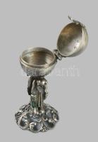 Ezüst (Ag) Mózes figurákkal díszített psumin tartó. Jelzett, 1891, m: 7 cm, 64g /// Silver (Ag) psum...