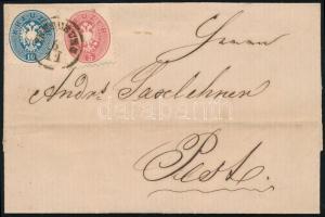 1865 Távolsági levél 5kr + 10kr bérmentsítéssel, luxus minőség (15.000) / Domestic cover with 15kr f...