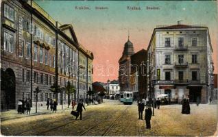 1915 Kraków, Krakkó, Krakau; Stradom / Grodgasse / street view, tram, shop of Aron Diamant (EB)
