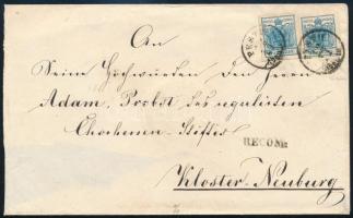 ~1850 2. súlyfokozatú ajánlott levél 2 x 9kr + hátoldali 6kr bérmentesítéssel, "PESTH / Abends&...