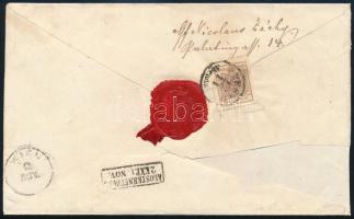 ~1850 2. súlyfokozatú ajánlott levél 2 x 9kr + hátoldali 6kr bérmentesítéssel, "PESTH / Abends&...