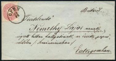 ~1864 Távolsági levél 5kr bérmentesítéssel / Domestic cover with 5kr franking "OFEN"- &quo...