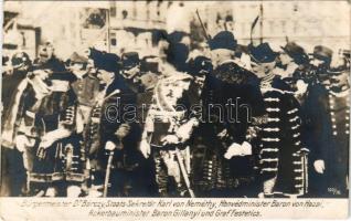 1916 Bürgermeister Dr. Bárczy, Staats-Sekretär Karl von Nemethy, Honvédminister Baron von Hazai, Ack...