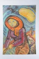 Hetényi Tibor (1891-1977): Női alak. Vegyes technika, papír, jelezve jobbra lent (paszpartu által ki...