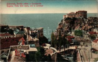 1912 Dubrovnik, Ragusa; Partija zidina a Lovrjencom / Vista delle mura, con S. Lorenzo. Stengel &amp...