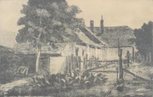 Biai-Föglein István (1905-1974): Udvar. Rézkarc, papír. Jelzett. Üvegezett fakeretben. 19,5×29 cm