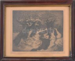 Wágner Géza (1879-1939): Téli táj. Rézkarc, papír. Jelzett. Üvegezett, kissé sérült fakeretben. 17,5...