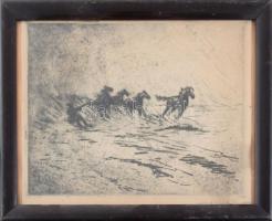 Haranghy Jenő (1894-1951): Csikós lovakkal. Hidegtű, papír. Jelzett. Üvegezett fakeretben. 22×31 cm