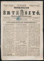 1858 Hírlapilleték 1kr a Miskolczi Értesítő 1866.01.11. számán luxus minőség (15.000) / Newspaper du...