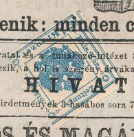1858 Hírlapilleték 1kr a Miskolczi Értesítő 1866.01.11. számán luxus minőség (15.000) / Newspaper du...