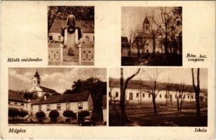 1948 Mágocs (Baranya), iskola, római katolikus templom, Hősök emlékműve. Lincz kiadása (kis szakadás...