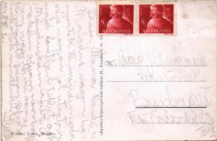 1948 Mágocs (Baranya), iskola, római katolikus templom, Hősök emlékműve. Lincz kiadása (kis szakadás...