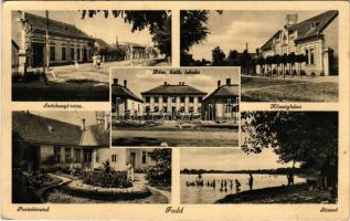 Fadd, Széchenyi utca, Római katolikus iskola, Községháza, Postahivatal, Strand, fürdőzők (kis szakad...