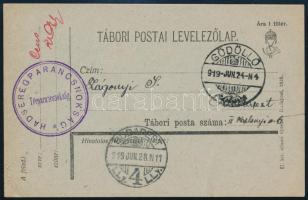 1919 Tábori posta levelezőlap "HADSEREGPARANCSNOKSÁG / Térparancsnokság" + 3 klf egyéb bél...