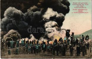 1913 Tustanovichi, Tustanovitse, Tustanowice (Boryslav, Boryslaw); Brand des grössten Oilschachtes d...