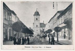 1916 Rzeszów, Rajsze; Ulica 3-go Maja / 3. Maigasse / street view, shops, church (EK)