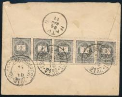 1894 Levél 1kr ötöscsíkkal bérmentesítve, "ODERBERG-BUDAPEST / 21 SZ." mozgóposta bélyegzé...
