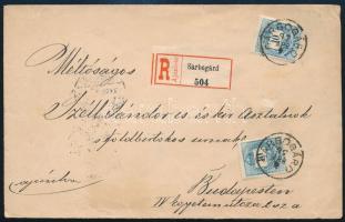 1897 2. súlyfokozatú levél 2 x 10kr bérmentesítéssel, "SÁRBOGÁRD" - "BUDAPEST / FŐPOS...