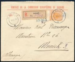 1907 Ajánlott, "SERVICE DE LA COMMISSION EUROPÉENNE DU DANUBE" fejléces levél 50bani bélye...