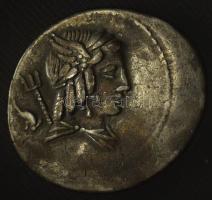 Róma, Köztársaság Kr.e. 85 / Denarius Ag (3,84g) T:XF Roman Republic 85 BC / Denarius Ag "L IVLI BVRSI[O]" Victory driving quadriga right, holding reins and wreath / male head right, with attributes of Apollo, Mercury and Neptune; trident and dolphin behind. "Lucius Iulius Bursio" (3,84g) C:XF