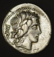 Róma, Köztársaság Kr.e. 85 / Denarius Ag (3,78g) T:XF,VF Roman Republic 85 BC / Denarius Ag "MN FO[NTEI C F]" laureate head of Apollo right; thunderbolt below / Cupid on goat right; pilei above, filleted thyrsus below, all within laurel wreath. "Mn. Fonteius" (3,78g) C:XF,VF