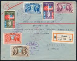 1939 Ajánlott levél amerikai-török barátság bélyegekkel, "ISTANBUL" - "EISENACH 1&quo...