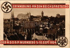 1934 Nürnberg, Stadtansicht mit Sebalduskirche und Burg. Erinnerung an den Reichsparteitag der NSDAP...