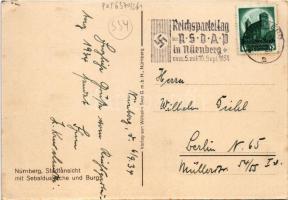 1934 Nürnberg, Stadtansicht mit Sebalduskirche und Burg. Erinnerung an den Reichsparteitag der NSDAP...