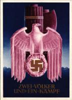 Zwei Völker und ein Kampf / NSDAP German Nazi Party propaganda postcard s: Gottfried Klein + So. Stp...