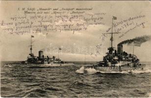SMS Budapest és SMS Monarch az Osztrák-Magyar Haditengerészet Monarch-osztályú partvédő csatahajók /...