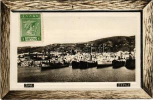 Syros, Syra; view, port. F. Caloutas. TCV card + "Konstantin Koukias"