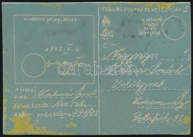 1942 Fémlemezbe vésett tábori lap az orosz frontról Vásárosnaményba. Érdekes darab!! / Field postcar...