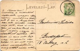 1906 Pinkafő, Pinkafeld; templom, iskola. Carl Strobl kiadása, szecessziós-virágos keret / church, s...