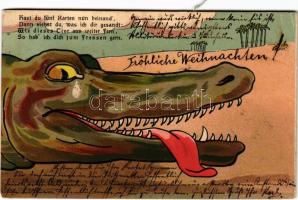 1901 'Hast du fünf Karten nun beinand'...' / crocodile art postcard