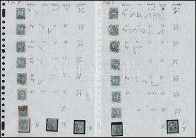 1874-1881 Színes számú 10kr tanulmány gyűjtemény részlet, sok száz ívhelyre azonosított bélyeg 9-100...