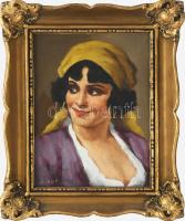 Bíró F. (Ferenc?) jelzéssel, XX. sz. első fele: Menyecske. Olaj, fa. Dekoratív fakeretben, 24x18 cm