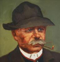 Bíró F. (Ferenc?) jelzéssel, XX. sz. első fele: Pipázó. Olaj, fa. Dekoratív fakeretben, 24x18 cm