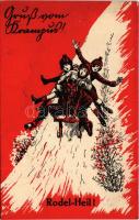 Rodel-Heil! C.H.W. VIII/2. 2507-1. / Krampus greeting art postcard, sledding, winter sport (felületi...