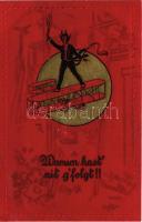 1916 Warum hast nit g'folgt!! / Krampus greeting art postcard, aircraft. Golden Emb. (EB)