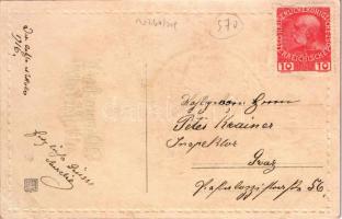 1916 Warum hast nit g'folgt!! / Krampus greeting art postcard, aircraft. Golden Emb. (EB)